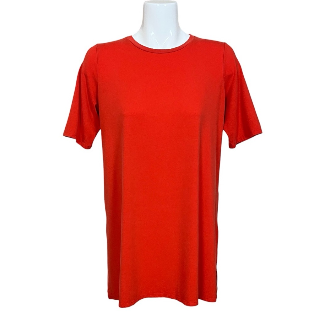 Eileen Fisher Orange 1/2 Sleeve Crew Neck Jersey Knit Tunic Top Medium